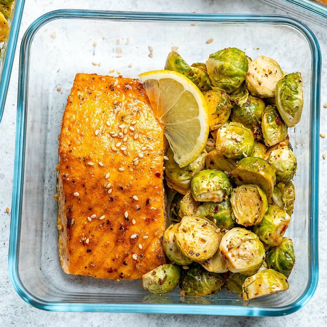 Roasted Salmon And Brussels Sprouts.