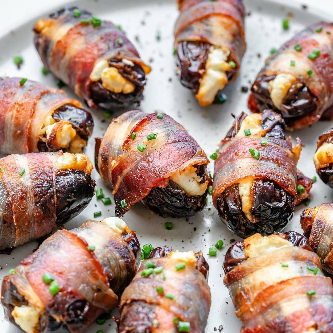 Bacon Wrapped Cheese Stuffed Dates.
