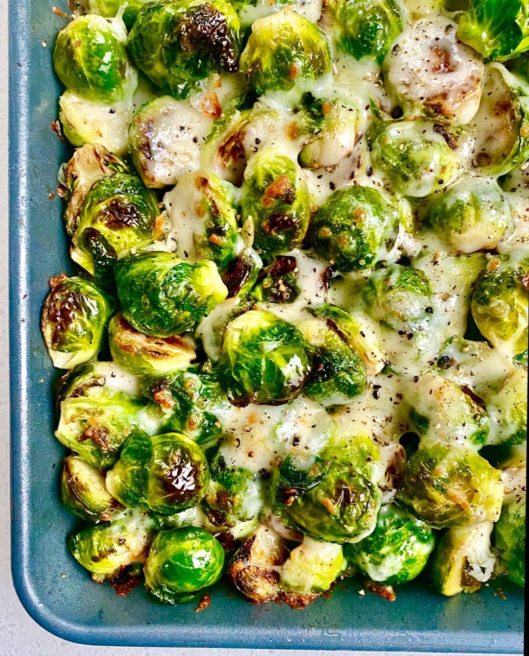 Garlic And Gruyere Roasted Brussels Sprouts.
