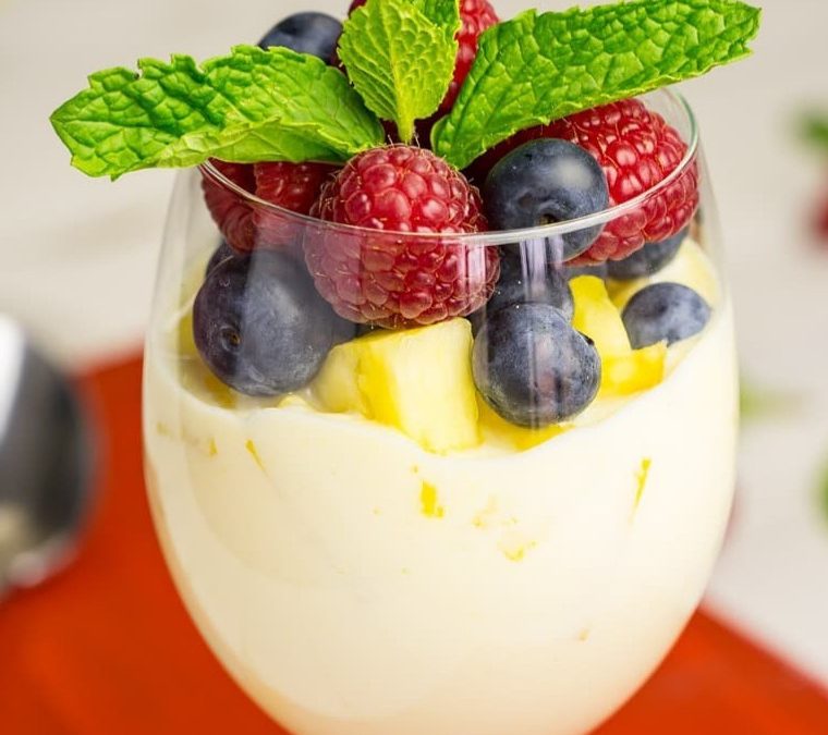 Berries And Pineapple Yoghurt Parfait, 3 Ingredients That Taste Yummy And Appetizing.